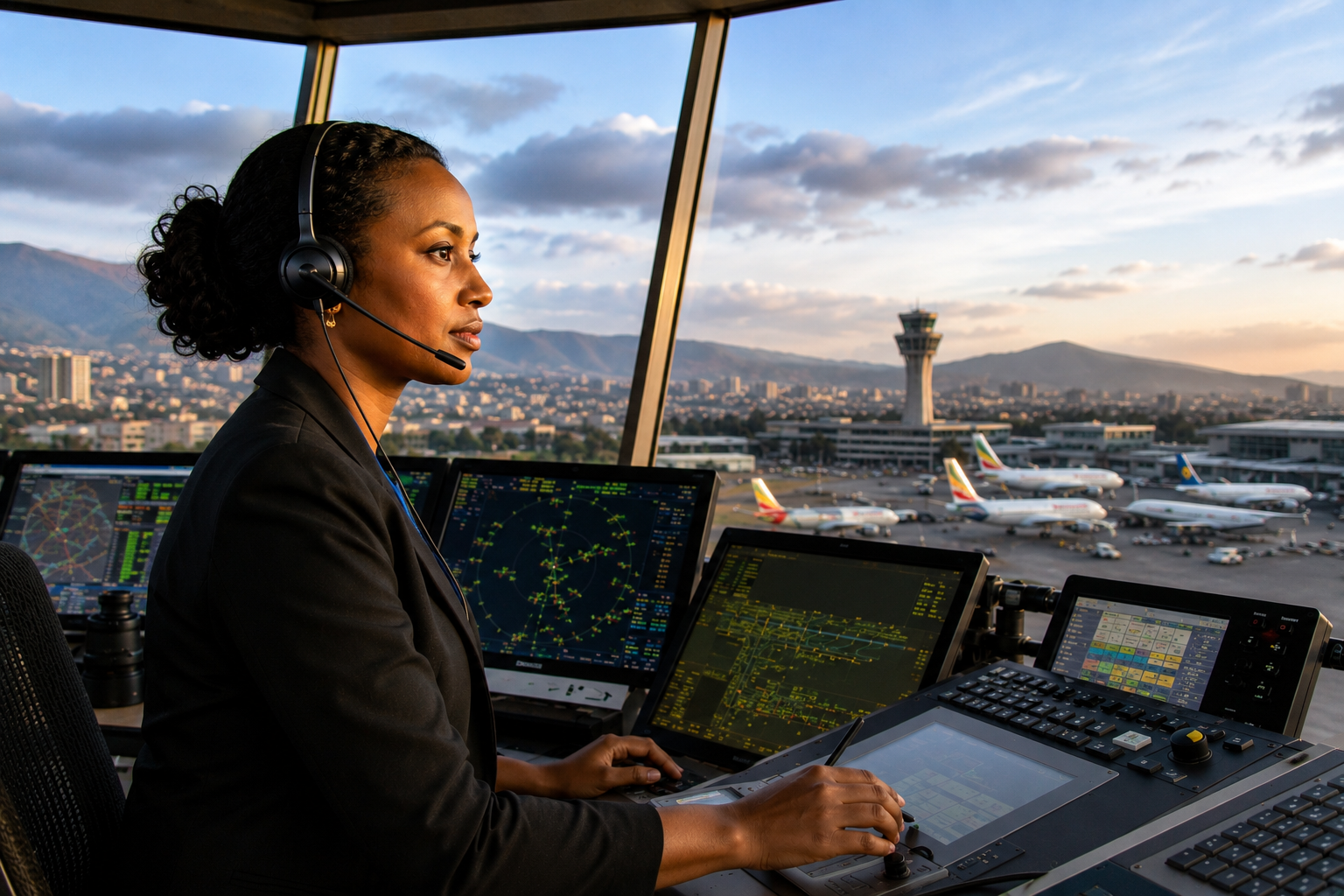 Vue depuis la tour de contrôle de l'aéroport international Bole à Addis-Abeba