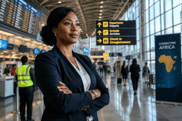 Femme directrice d'un aéroport africain dans un terminal international