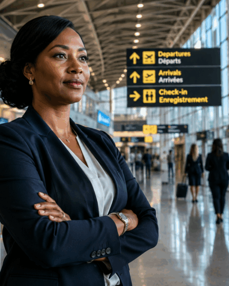 Femme directrice d'un aéroport africain dans un terminal international