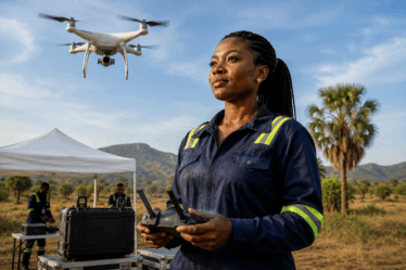 Femme pilote de drone préparant une livraison médicale pour Zipline au Rwanda