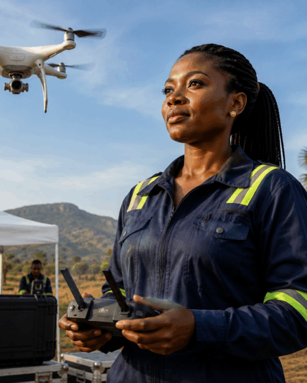 Femme pilote de drone préparant une livraison médicale pour Zipline au Rwanda